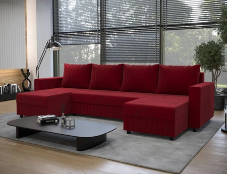 Ecksofa mit Schlaffunktion Pasco U bordeauxfarbenes klassisches Design geschmackvoller Korpus mit garantierter Funktionalität und Komfort weicher Stoff