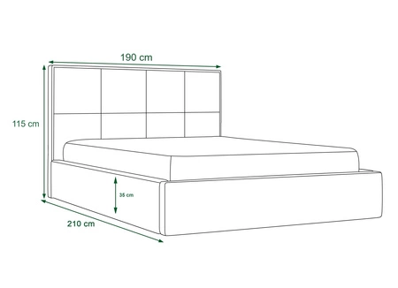 Polsterbett Alvorada 180x200 flaschengrün mit Container im modernen skandinavischen Stil mit gestepptem Kopfteil