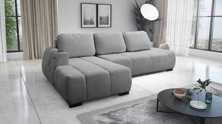 Sanftes Ecksofa mit Schlaffunktion hellgrau linke Seite stilvolles Design Ecksofa Bett zeichnet sich durch seine abgerundete Form aus