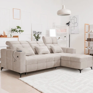 Ecksofa mit Schlaffunktion Laredo beige rechte Ecke komfortables und stilvolles Schlafsofa mit Bettzeugcontainer