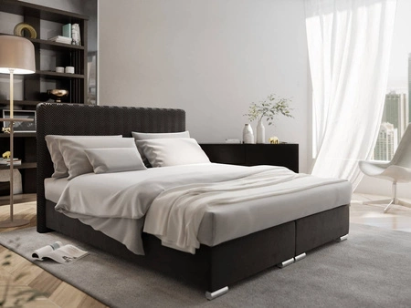 Boxspringbett Sarona 140x200 schwarzes im modernen skandinavischen Stil mit markantem Kopfteil