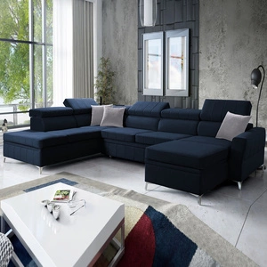 Ecksofa mit Schlaffunktion Rava VI marineblau rechts Praktisches und modernes Ecksofa, ausgestattet mit einer Multifunktionslampe