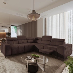 Ecksofa mit Schlaffunktion Castel III Lux braun rechte Ecke äußerst bequemes Ecksofa für das Wohnzimmer mit ausziehbarer Fußstütze