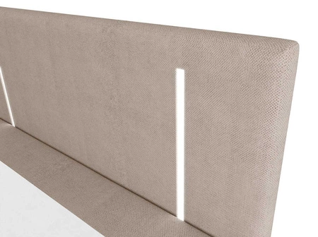 Boxspringbett Norco 180x200 dunkelbeige stilvolles Bett mit Staukasten Beleuchtung im Kopfteil fügt eine einzigartige Note