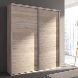 Schiebeschrank Grande 204 cm Eiche hell sonoma moderner Kleiderschrank mit Spiegel, ausgestattet mit Aluminium-Türgleitern