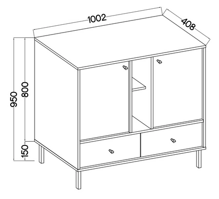 Schubladenkommode Kioto II 100 cm Eukalyptus modernes Design Metall hohe Beine schwarz originelles Design Kommode