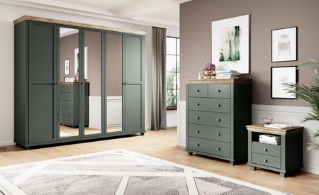 Kommode Evora 90 cm Flasche grün / Eiche lefkas hohe Kommode ideal für klassische und skandinavischen Stil Interieurs