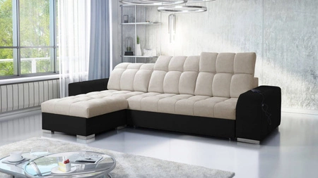 Ecksofa mit Schlaffunktion Luigi beige / schwarz links Ecksofa mit zwei Bettkästen Stoff mit interessanter Struktur