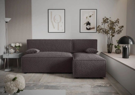 Ecksofa mit Schlaffunktion Brandon graphit rechte Seite weicher Stoff mit charakteristischer Schlingenoberfläche Bettzeugbehälter