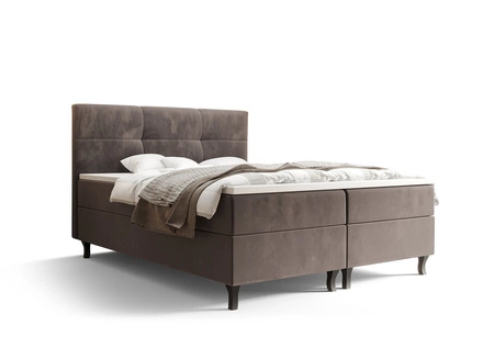 Boxspringbett Melba 160x200 hellbraunes Bett im modernen skandinavischen Stil mit markantem Kopfteil