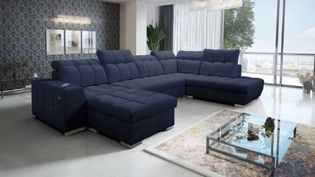 Ecksofa mit Schlaffunktion Luigi VI marineblau links stilvolles Ecksofa mit Bettzeugcontainern, bezogen mit weichem Stoff