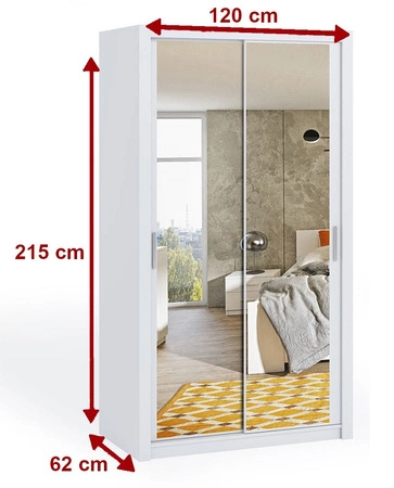 Verspiegelter Schiebeschrank Rico 120 cm Eiche handwerkliches Funktionsmöbel im klassischen Stil idealer Schrank für Schlafzimmer oder Ankleidezimmer