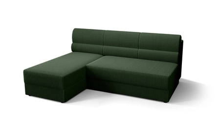 Ecksofa mit Schlaffunktion Fogu grün linke Seite stilvolle Ecksofa mit einfachem Design mit Cord-Stoff Bettzeug Container abgedeckt