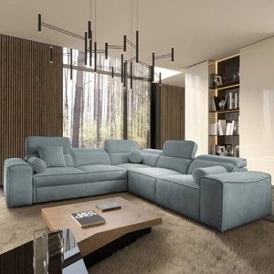 Ecksofa mit Schlaffunktion Viano III grau-blau rechtes Ecksofa mit Bettcontainern perfekt für moderne Interieurs
