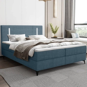Boxspringbett Norco 160x200 blau stilvolles Bett mit Staukasten Beleuchtung im Kopfteil fügt eine einzigartige Note