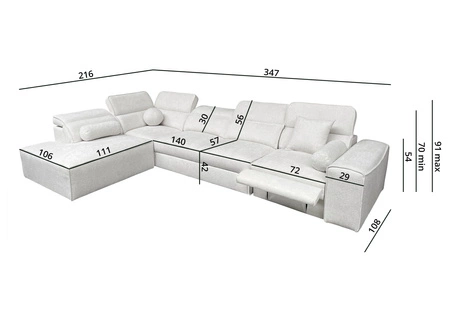 Ecksofa mit Schlaffunktion Viano XI Lux grau Esche links Design-Ecksofa mit ausziehbarem Fußteil und Bettzeugstaufach