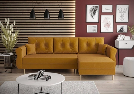 Ecksofa rechts mit Schlaffunktion Wilkins Senf stilvolles und modernes Design das sich in jede Einrichtung einfügt