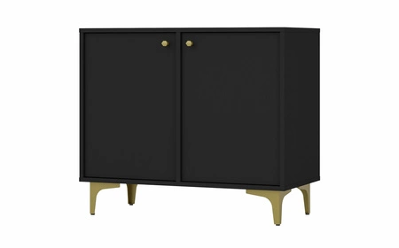 Kioto I Möbel schwarz graphit stilvolles Design Wohnzimmermöbel elegante Wohnwand auf einem goldenen Metallsockel