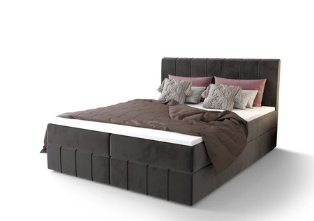 Boxspringbett Casey 160x200 grau Bett im modernen skandinavischen Stil mit markantem Kopfteil