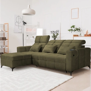 Ecksofa mit Schlaffunktion Laredo olive links komfortables und stilvolles Ecksofa mit Bettzeugcontainer