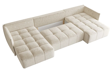 Ecksofa mit Schlaffunktion Oroso U beige Bettzeugcontainer weicher Samtstoff mit hydrophober Beschichtung dekorative Steppung