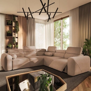 Ecksofa mit Schlaffunktion Cantare III Lux Lachs rechts stilvolles und bequemes Ecksofa für das Wohnzimmer mit hochklappbarer Fußstütze