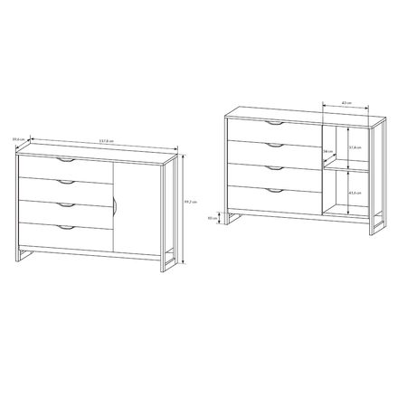 Schubladenkommode Holte 138 cm Eiche grange sand / matera modernes Design und Schubladensystem mit Vollauszug