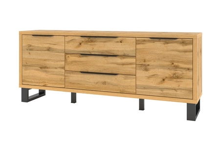 Schubladenkommode Halle 201 cm Eiche wotan funktional ideal für Industrie- und Loft-Stil Interieurs stabiler Metallboden