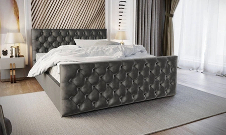 Polsterbett Viamao 140x200 grau mit Container im modernen skandinavischen Stil mit gestepptem Kopfteil und Fußteil