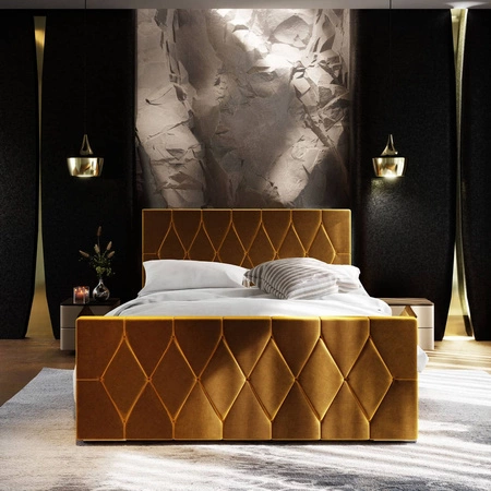 Gepolstertes Sparks 160x200 Senfbett mit Stauraum in modernem Stil mit einem markanten Kopf- und Fußteil
