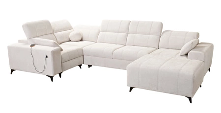 Ecksofa mit Schlaffunktion Penejos IV Lux hellgrau rechtsseitig stilvolles Ecksofa mit komfortablem ausziehbarem Fußteil