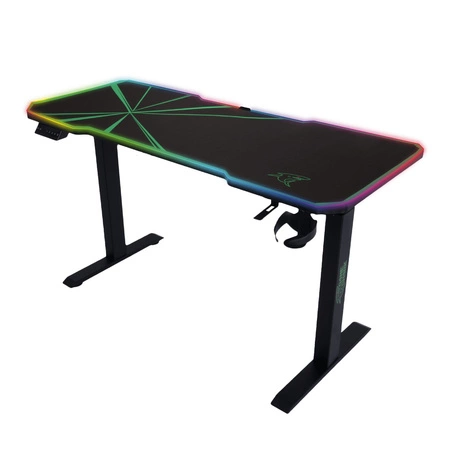 E-Talisman Gaming-Schreibtisch schwarz / grün höhenverstellbare Platte vollständig mit Pad mit LED-Beleuchtung abgedeckt