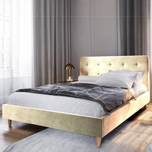 Polsterbett Noiro 180x200 beige mit Container im modernen skandinavischen Stil mit markantem Kopfteil