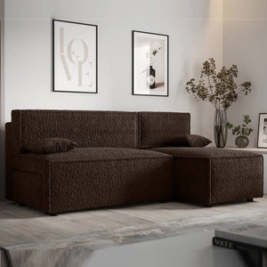 Ecksofa mit Schlaffunktion Brandon braun rechte Ecke weicher Stoff mit charakteristischer Schlingenoberfläche Bettzeugbehälter