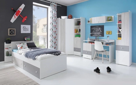 Möbelset Arona weiß / Eiche wilton weiß / grau Funktionsmöbel für das Jugendzimmer 