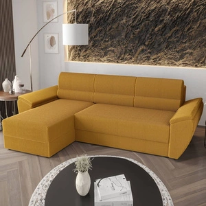 Ecksofa mit Schlaffunktion Fogu II Honig-Gelb left stilvolles Ecksofa mit bequemen Armlehnen und einem Bettzeugbehälter