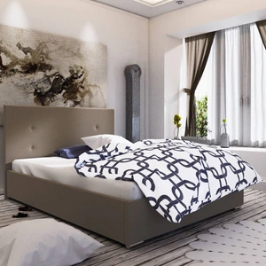 Reus Polsterbett 180x200 dunkelbeige mit modernem Kopfteil ideal für Schlafzimmer