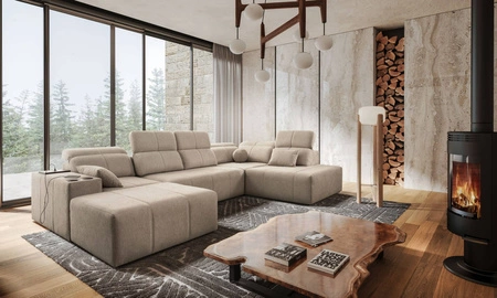 Ecksofa mit Schlaffunktion Tesalia VI beige links modernes und bequemes Ecksofa mit Schiebefunktion der Rückenlehne