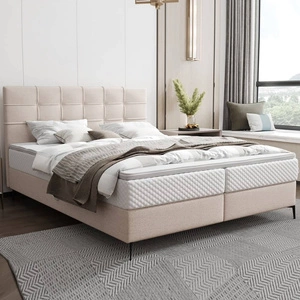 Boxspringbett Irvine 160x200 beige stilvolles Bett mit Bettzeugablage komfortables Kopfteil besticht durch sein elegantes Design