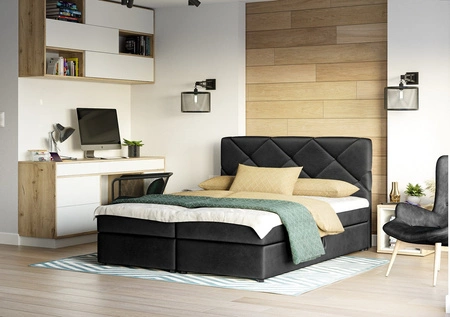 Boxspringbett Luton 160x200 schwarz Bett im modernen skandinavischen Stil mit markantem Kopfteil