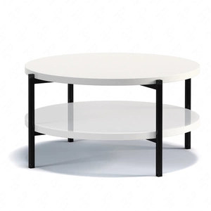 Runder Couchtisch 84 cm Sampi weiß glänzend mit zusätzlicher Ablage helles Design Metallgestell idealer Tisch für jede Einrichtung