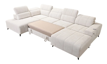 Ecksofa mit Schlaffunktion Penejos VI dunkelbeige rechte Ecke Schlafsofa mit zwei Bettkästen strapazierfähigem Stoff