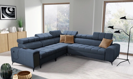 Ecksofa mit Schlaffunktion Bolmso III blau linkes Ecksofa mit Bettzeugcontainer Vollauszug in der Seite des Möbels
