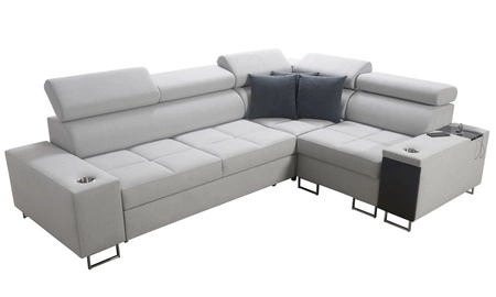 Ecksofa mit Schlaffunktion Dafni II grau Esche Samt rechts Ecksofa mit Bettzeugstauraum Vollauszug