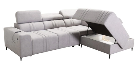 Ecksofa mit Schlaffunktion Castel VII grau Esche rechts stilvolles Ecksofa mit Bettzeugablage und verstellbaren Kopfstützen