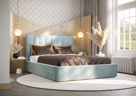 Polsterbett Rinus 180x200 mit Aufbewahrung Türkis Modernes skandinavisches Stilbett mit bequemem Kopfteil