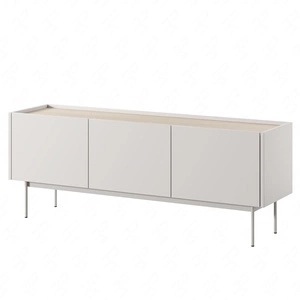 RTV Schrank Vellore 144 cm beige minimalistisches Design grifflose Fronten Metallbeine in der Farbe der Schrankfronten abgesenkte Platte
