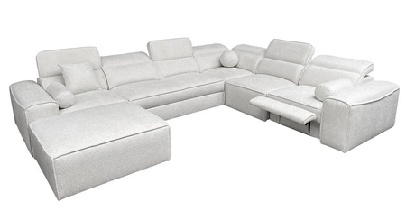 Ecksofa mit Schlaffunktion Viano VIII Lux hellbraun links Design-Ecksofa mit ausziehbarem Fußteil Bettzeug-Container
