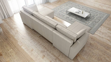 Ecksofa mit Schlaffunktion Rebenes U beige Universal-Ecksofa dreidimensionaler Stoff mit ausdrucksstarken Streifen Bettzeug-Container