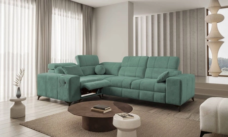Ecksofa mit Schlaffunktion Penejos II Lux grün links komfortables Ecksofa für das Wohnzimmer mit bequemer ausziehbarer Fußstütze